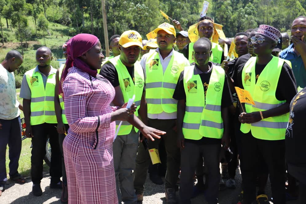 A group of Youth led by Akampa Rugaba welcoming the ONC Head to Rukungiri